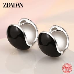 ZDADAN 925 Sterling Silver Black Round Hoop Earring For Women Fashion Jewelry