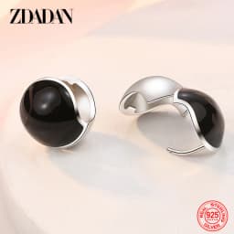 ZDADAN 925 Sterling Silver Black Round Hoop Earring For Women Fashion Jewelry