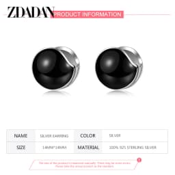 ZDADAN 925 Sterling Silver Black Round Hoop Earring For Women Fashion Jewelry