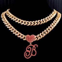 Hip Hop Pink A-Z Cursive Letter Initial Heart Pendant Necklace For Women Bling Iced Out Cuban Zircon Chain Necklace Punk Jewelry