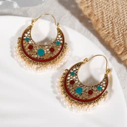 Ethnic Women's Palace Gold Geometric Turkish Jhumka Earrings Pendientes Indian Jewelry Tassel Dangling Earrings