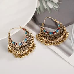 Ethnic Women's Palace Gold Geometric Turkish Jhumka Earrings Pendientes Indian Jewelry Tassel Dangling Earrings