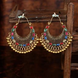 Ethnic Women's Palace Gold Geometric Turkish Jhumka Earrings Pendientes Indian Jewelry Tassel Dangling Earrings