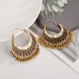 Ethnic Women's Palace Gold Geometric Turkish Jhumka Earrings Pendientes Indian Jewelry Tassel Dangling Earrings