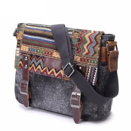 High Quality Waxed Canvas Shoulder Bag National Style Crossbody Bag Young Men Patchwork Color Flap Sling Bag