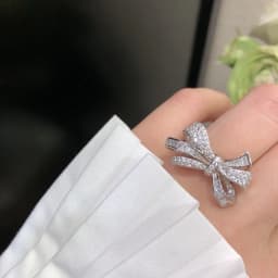 925 silver sweet and romantic full diamond bow ring female fashion temperament wild bow girl ring party birthday gift