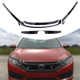 8pcs/set Glossy Black Car Front Upper Bumper Grille Molding Trim Protector Sticker Fit For Honda Civic 2016 2017 2018 2019 2020