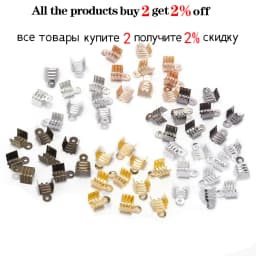 200Pcs 3 4 5 8mm Gold Cord End Tip Fold Over Three-wire Clasp Crimp Bead Connector For DIY Jewelry Making Finding Buckle Supply
