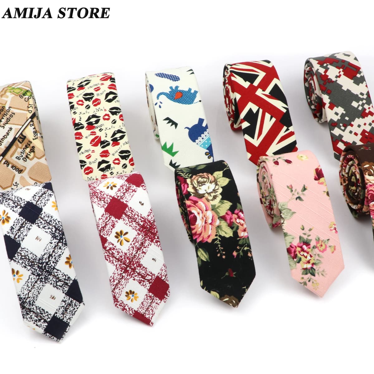 High Quality Funny Linen Tie For Men Map Newspaper Apple Flag Printed Striped Gift Narrow Flower Floral Slim Cravat Wed Party