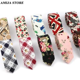 High Quality Funny Linen Tie For Men Map Newspaper Apple Flag Printed Striped Gift Narrow Flower Floral Slim Cravat Wed Party