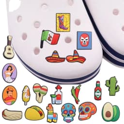 1PCS Shoe Charms Mexico Woman Hat Avocado Corn Racket Taco Cactus Guitar Skull Chili Flag Wine Horse Buckle Clog Ornaments