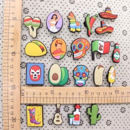 1PCS Shoe Charms Mexico Woman Hat Avocado Corn Racket Taco Cactus Guitar Skull Chili Flag Wine Horse Buckle Clog Ornaments