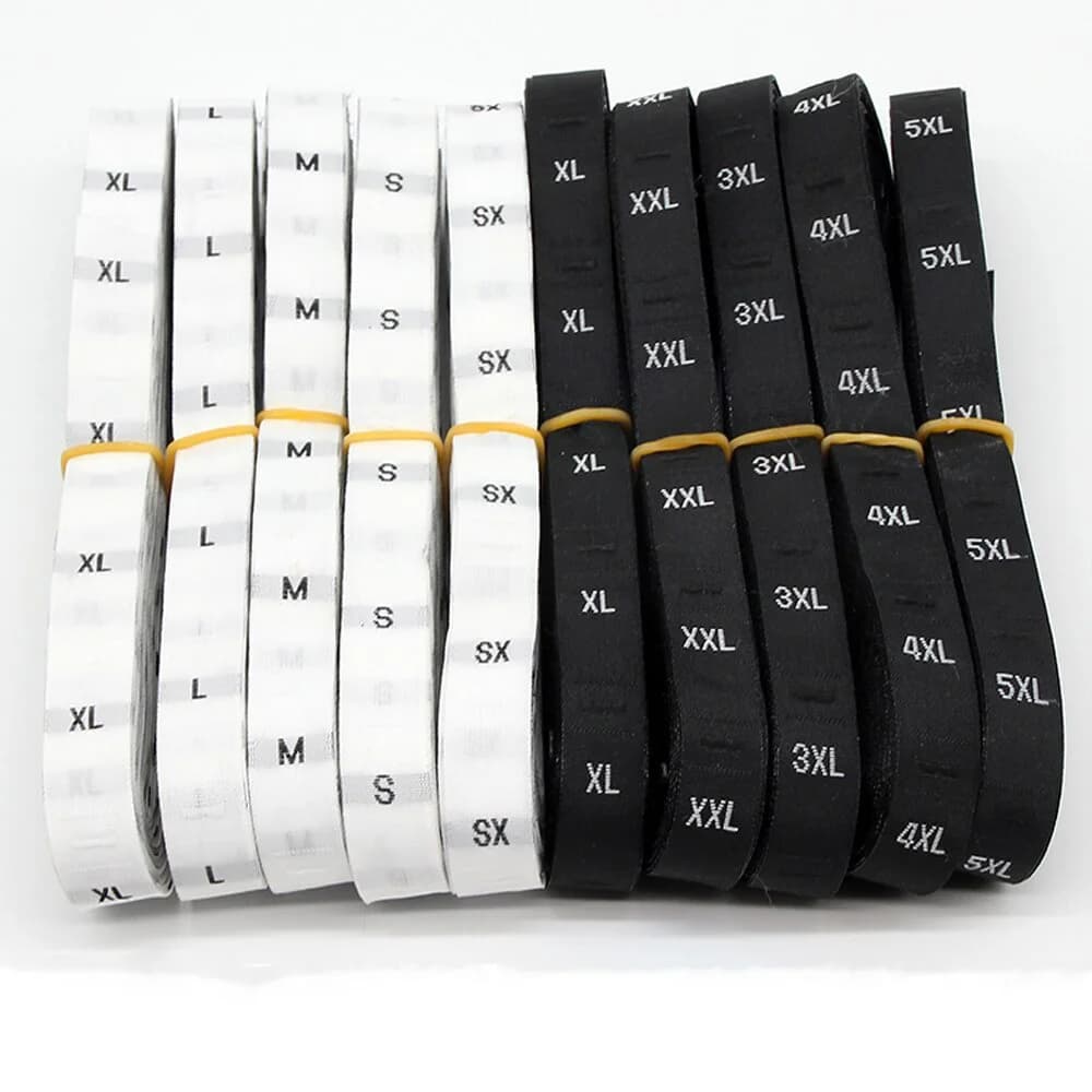 500 Pieces/batch Size Label Clothing Fabric Label Accessories Black and White Clothing Size Labels