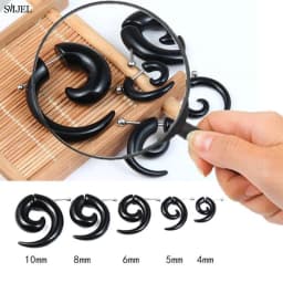 Punk Acrylic Black Bull Horn Shape Earrings for Women Men Personality Snail Studs Tribal Spiral Earing Piercings Hip-Hop Jewelry