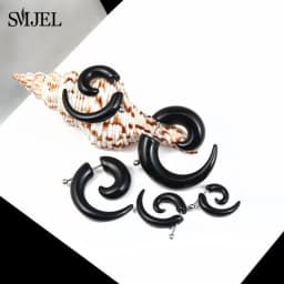 Punk Acrylic Black Bull Horn Shape Earrings for Women Men Personality Snail Studs Tribal Spiral Earing Piercings Hip-Hop Jewelry