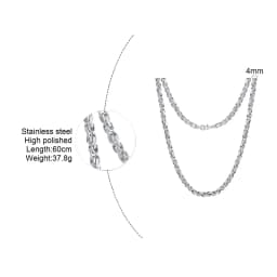 Vnox Men Basic Cubic Square Byzantine Chain Necklace 4mm Wide Stainless Steel Solid Metal Punk Collar Male Jewelry 60cm