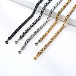 Vnox Men Basic Cubic Square Byzantine Chain Necklace 4mm Wide Stainless Steel Solid Metal Punk Collar Male Jewelry 60cm