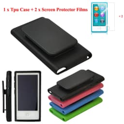 TPU Rubber Gel Soft Skin Case Cover, Belt Clip, Screen Protective Films for iPod Nano 7 7G 7th, 2Pcs