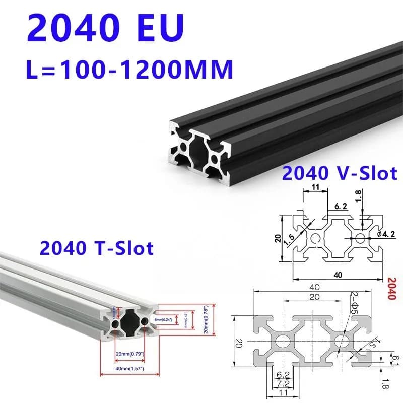 1Pcs 2040 V/T-Slot Aluminum Profile Extrusion 100 200 300 400 500 -1000mm Aluminum Extrusion Rail 20x40mm for DIY 3D Printer CNC