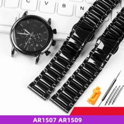 22mm Black High-Grade Bright Ceramic Strap Bracelet Watchbands for Armani Watch AR1507 AR1509/70002 AX7105 Ceramic Watch