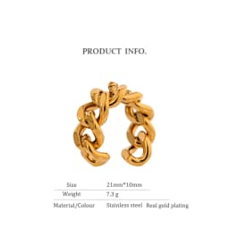Yhpup Trendy Chain Opening Ring Stainless Steel Jewelry Statement Golden Metal Texture High Quality Finger Anillos Mujer New
