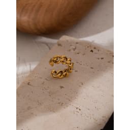 Yhpup Trendy Chain Opening Ring Stainless Steel Jewelry Statement Golden Metal Texture High Quality Finger Anillos Mujer New