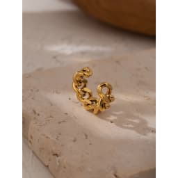 Yhpup Trendy Chain Opening Ring Stainless Steel Jewelry Statement Golden Metal Texture High Quality Finger Anillos Mujer New