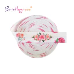 BRISTLEGRASS 2 5 10 Yard 5/8" 15mm Rainbow Rose Flower Floral Print Fold Over Elastic FOE Spandex Band Tape Hair Tie Sewing Trim