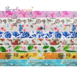 BRISTLEGRASS 2 5 10 Yard 5/8" 15mm Rainbow Rose Flower Floral Print Fold Over Elastic FOE Spandex Band Tape Hair Tie Sewing Trim