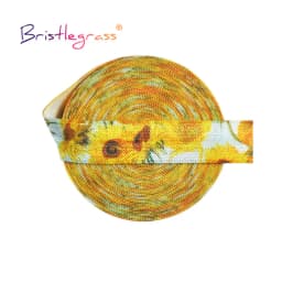 BRISTLEGRASS 2 5 10 Yard 5/8" 15mm Rainbow Rose Flower Floral Print Fold Over Elastic FOE Spandex Band Tape Hair Tie Sewing Trim