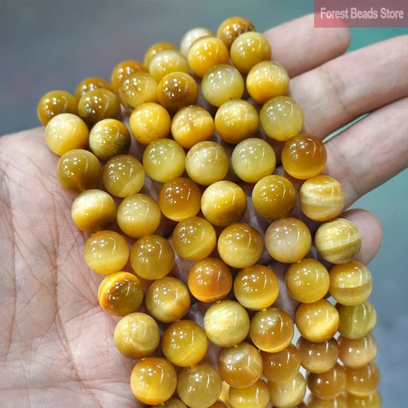 Smooth Gold Tiger Eye Agates Natural Stone Round Beads DIY Charms Bracelet Necklace for Jewelry Making 15" Strand 6 8 10 12MM