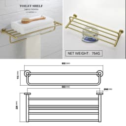 Brushed Gold Bathroom Accessories Towel Rack Toilet Brush Roll Paper Holder Towel Bar Hook Soap Dish Bathrom Hardware Wall Shelf