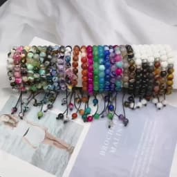 8mm Men Women Fire Agates Onyx Beads Bracelet Bangles Healing Natural Stone Chakra Prayer Charm Buddha Adjustable Jewelry Gifts