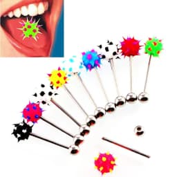 HONGTU 5Pcs Tongue Rings Mixed Color Silicone Ball Tongue Piercing Barbell For Women Stainless Steel Body Piercing Jewelry 14G