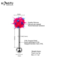 HONGTU 5Pcs Tongue Rings Mixed Color Silicone Ball Tongue Piercing Barbell For Women Stainless Steel Body Piercing Jewelry 14G