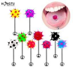 HONGTU 5Pcs Tongue Rings Mixed Color Silicone Ball Tongue Piercing Barbell For Women Stainless Steel Body Piercing Jewelry 14G