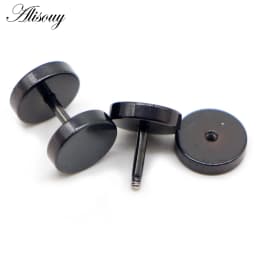 Alisouy 2pcs Gothic Stainless Steel Barbell Round Stud Earrings For Women Men Dumbbell Pierceing Earrings Punk Fashion Jewelry