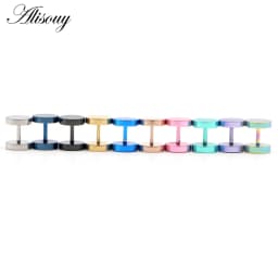 Alisouy 2pcs Gothic Stainless Steel Barbell Round Stud Earrings For Women Men Dumbbell Pierceing Earrings Punk Fashion Jewelry