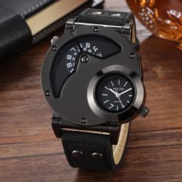 Fashion Blue Watches Men Sports Watches 2 Time Zone Blue Canvas Leather Strap Quartz Wristwatches Men Relogio Masculino 2021
