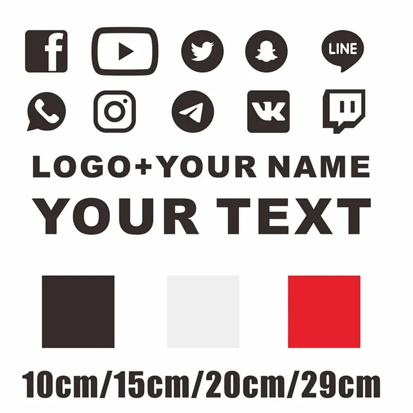 Custom Text English Chinese Japanese Hebrew Sign WEBSITE FACEBOOK Instagram Name Logo YouTube Snapchat Decal Car Bike Sticker