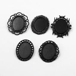 Fit 18x25mm Vintage Oval Cabochons Pattern Glass Black Blank Setting Bezel Base Brooch Settings For DIY Making 5pcs K06235