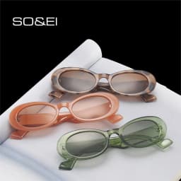 SO&EI Ins Popular Fashion Small Oval Sunglasses Women Vintage Leopard Jelly Color Eyewear Men Trending Sun Glasses Shades UV400