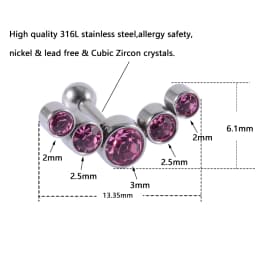 1PC Surgical Steel Five Opal Ear Tragus Cartilage Stud Helix Piercing Earrings Crystal Ear Lobe Piercing Barbell Jewelry