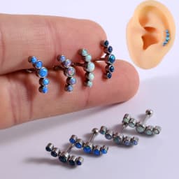 1PC Surgical Steel Five Opal Ear Tragus Cartilage Stud Helix Piercing Earrings Crystal Ear Lobe Piercing Barbell Jewelry