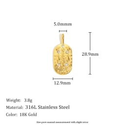 E.B.belle Trendy Personality Square Stainless Steel Pendant Embossment 12 Constellation Sign PVD Gold-plating Necklace For Women