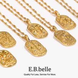 E.B.belle Trendy Personality Square Stainless Steel Pendant Embossment 12 Constellation Sign PVD Gold-plating Necklace For Women
