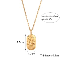 E.B.belle Trendy Personality Square Stainless Steel Pendant Embossment 12 Constellation Sign PVD Gold-plating Necklace For Women