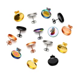 Stainless Steel Fit 8mm 10mm 12mm 14mm 16mm 18mm 20mm Earring Base Cabochon Ear Setting Plated Round Cameo Blank Tray Plug
