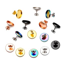 Stainless Steel Fit 8mm 10mm 12mm 14mm 16mm 18mm 20mm Earring Base Cabochon Ear Setting Plated Round Cameo Blank Tray Plug