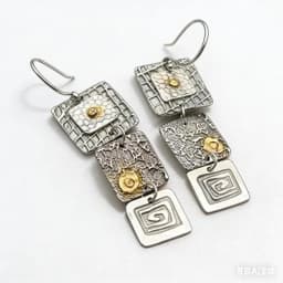 Punk Geometric Carved Square Dangle Earrings Women Tribal Jewelry Vintage Metal Handmade Long Hook Earrings Gift